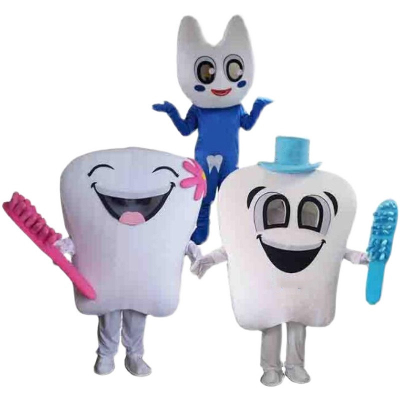 Business Promotion Mascot Costume White Teeth And Toothbrush Mascot Costume For Care For Tooth Activity