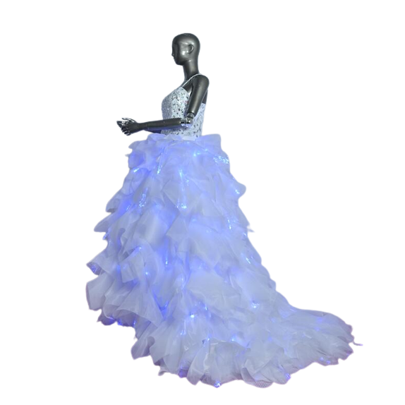 High Quality Light Up Glow In The Dark Blue Led Fiber Optic Party Dress For Women LED Wedding Dress