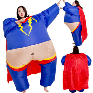 Hot sale happy naughty party costumes adult inflatable lightning super man costume walking fat costume mascot suit