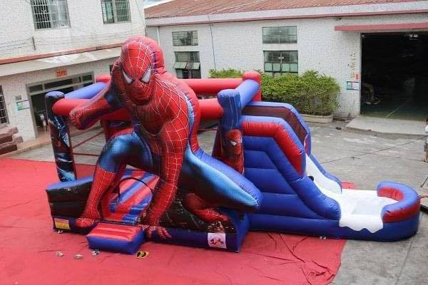 Spiderman Adventure Inflatable Combo / Superhero Bounce House With Slide / Moonwalk Bouncer Trampoline Inflatable Playhouse