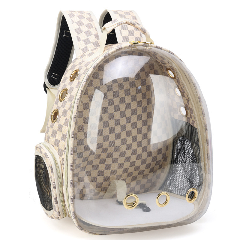 Breathable Portable Designer Plaid  Cat Transparent Dog Carrier Bag Travel Luxury Pet Carrier Dog Backpack Carrier