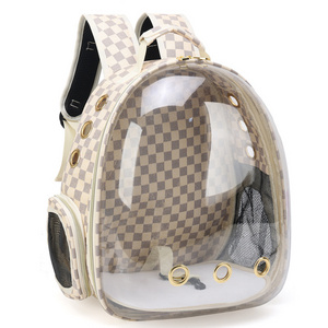 Breathable Portable Designer Plaid  Cat Transparent Dog Carrier Bag Travel Luxury Pet Carrier Dog Backpack Carrier