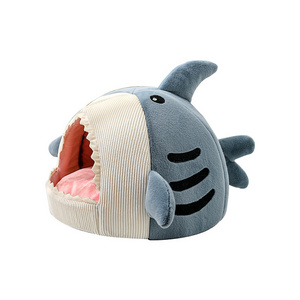 New Design Customized Super Cute Cat House Shark Shape Semi-closed Round Dog Bed Beautiful Pet Beds For Dogs