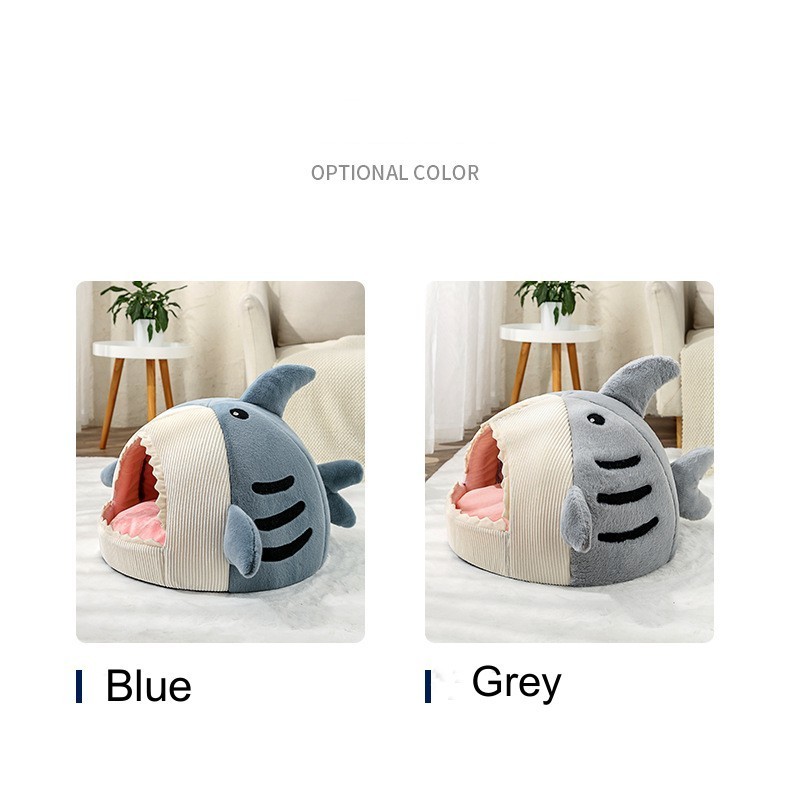 New Design Customized Super Cute Cat House Shark Shape Semi-closed Round Dog Bed Beautiful Pet Beds For Dogs