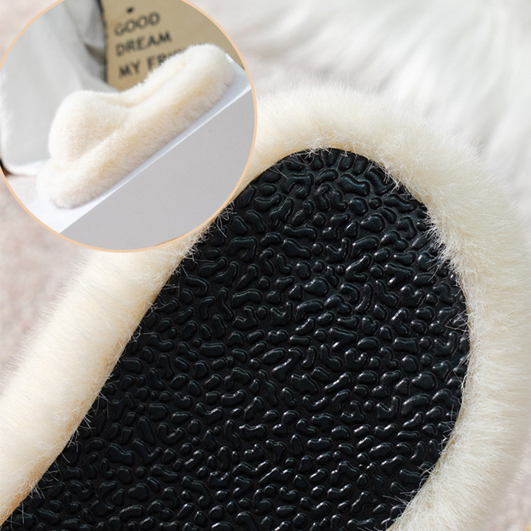 Fashion Cute Plush Cotton One Word Slippers Female Winter Antiskid Kids Fluffy Slippers Indoor Non-slip