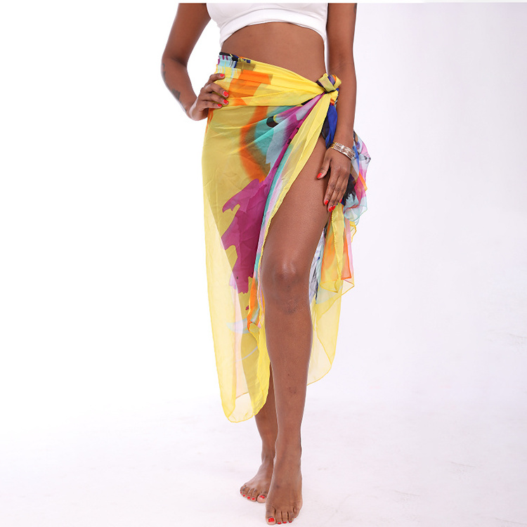 Wholesale 2022 Summer New Custom LOGO Pareo Floral Printed Bali Hawaiian Lavalava Beach Chiffon Beachwear Sarongs