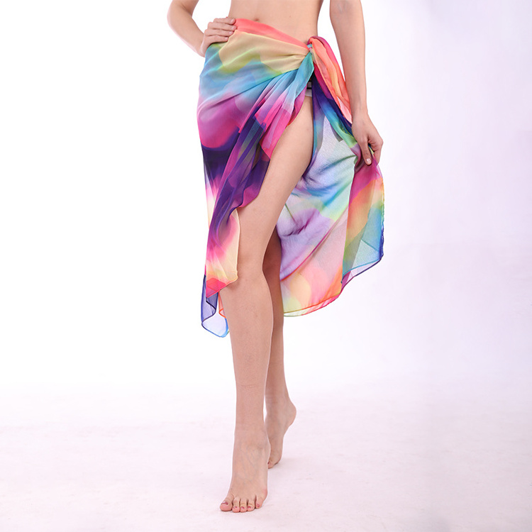 Wholesale 2022 Summer New Custom LOGO Pareo Floral Printed Bali Hawaiian Lavalava Beach Chiffon Beachwear Sarongs