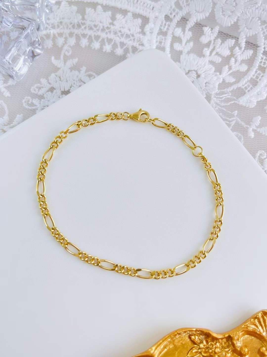 Lerca Minimalist 18K Gold Real Jewelry ltilian Figaro Chain Pure 18K Solid Gold AU750 Fine Jewelry Bracelet