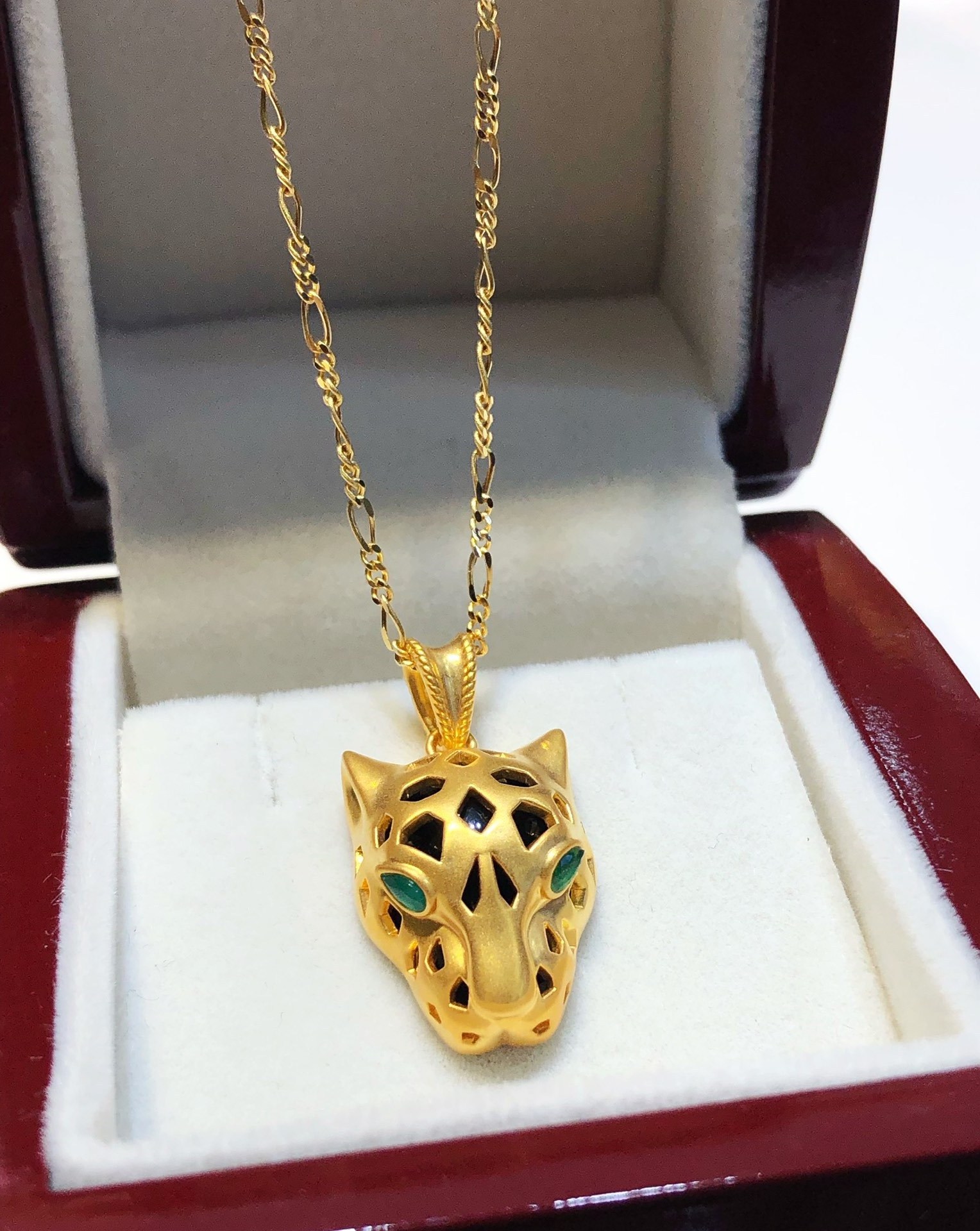 Lerca Hip Hop Jewelry Luxury Fashion Solid Pure 18K Gold leopard Charms Pendants Necklace With Figaro Link Chain For Men