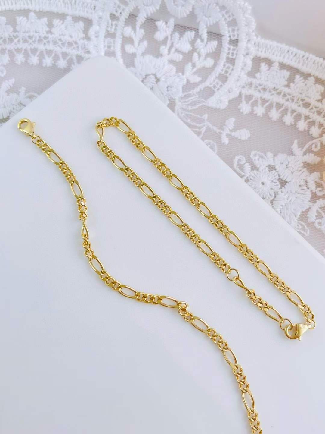 Lerca Minimalist 18K Gold Real Jewelry ltilian Figaro Chain Pure 18K Solid Gold AU750 Fine Jewelry Bracelet