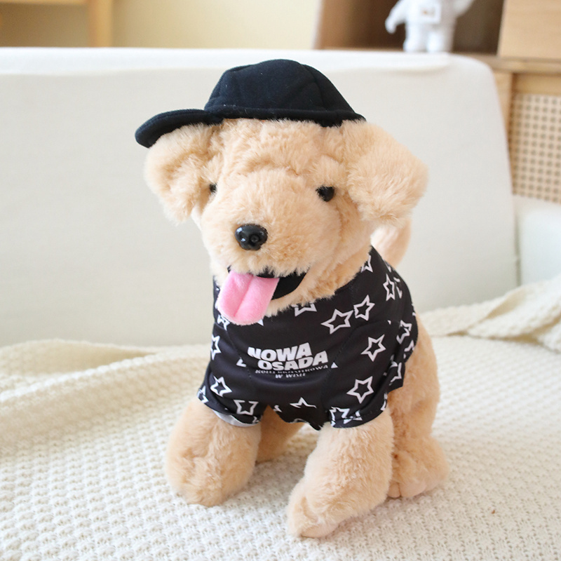 30cm Cartoon stuffed Animal Plush Dog With LOGO shirt and Hat or Bow Pink Blue Black Puppy With Vest for boys and girls