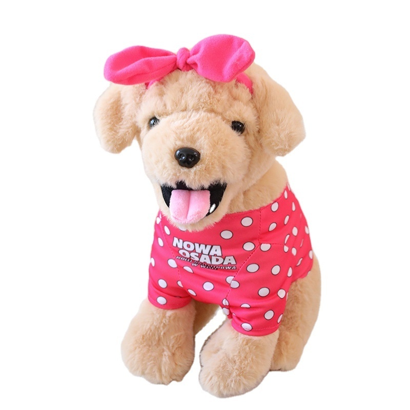 30cm Cartoon stuffed Animal Plush Dog With LOGO shirt and Hat or Bow Pink Blue Black Puppy With Vest for boys and girls