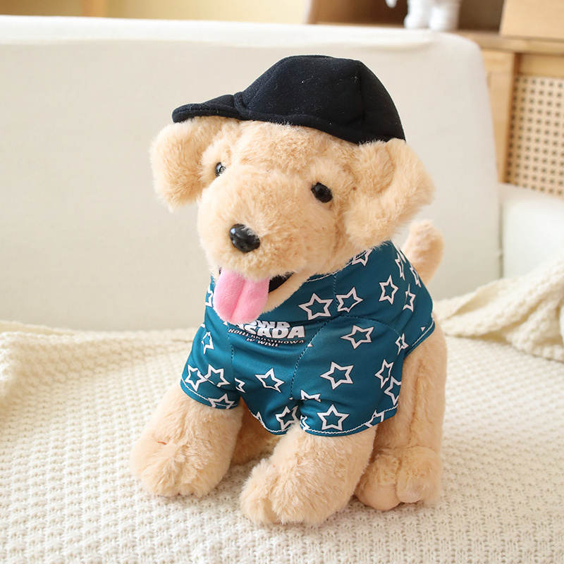 30cm Cartoon stuffed Animal Plush Dog With LOGO shirt and Hat or Bow Pink Blue Black Puppy With Vest for boys and girls