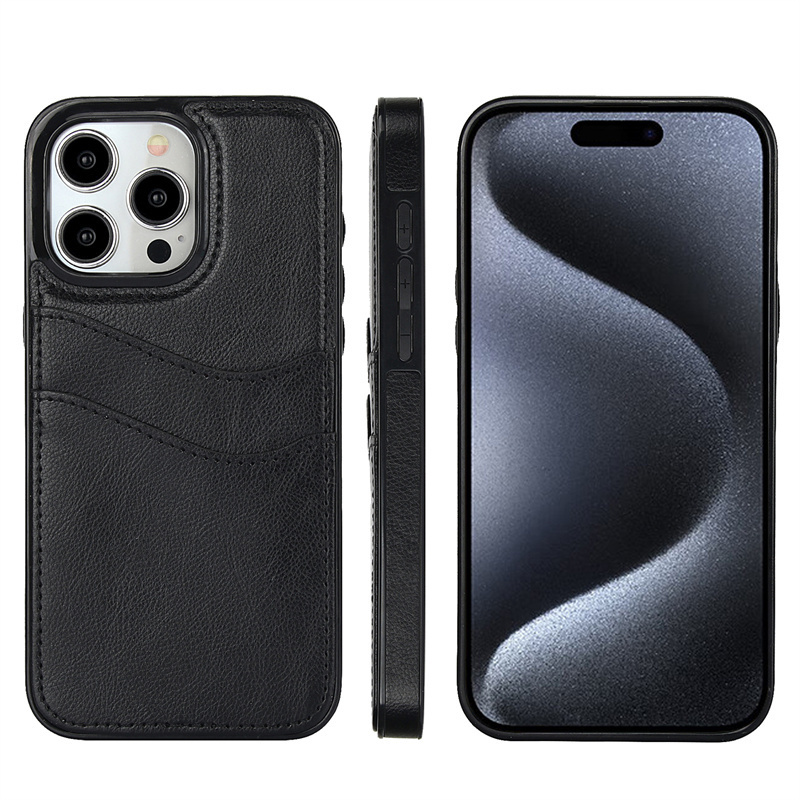 PU Leather Cell Phone Holster Flip Wallet Smartphone Case for iPhone 15 Pro Max with ID Card Holder Pouch Shockproof Phone Case