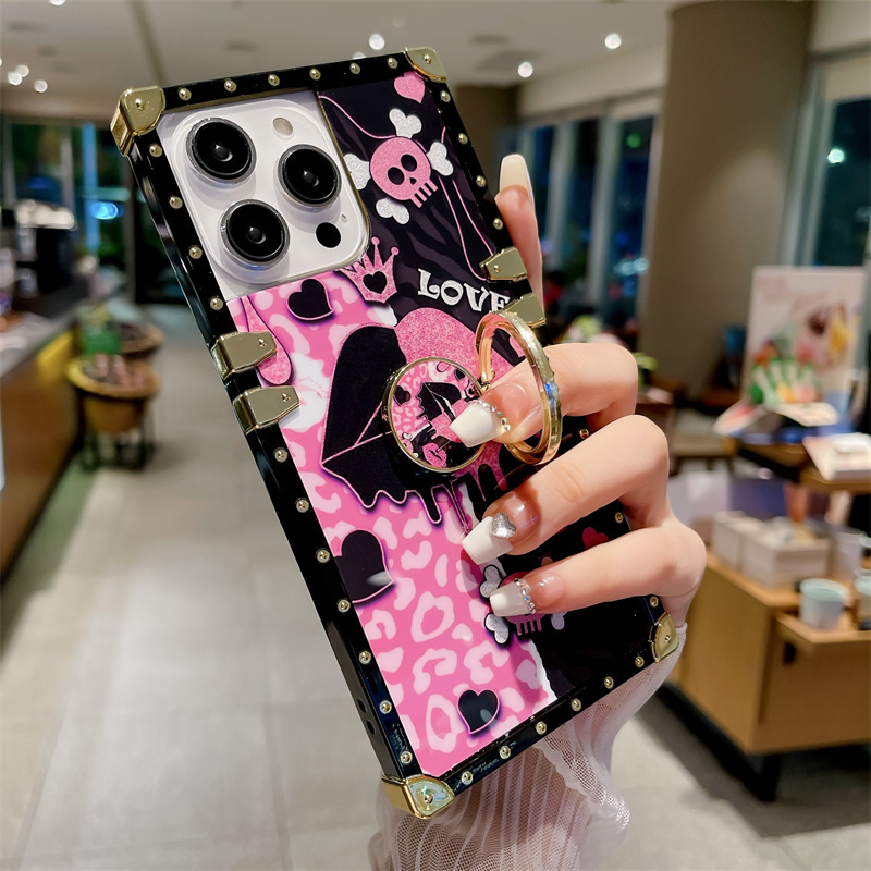 2024 Street Fashion Glitter Love Kiss Pink Lipstick Lip Print Square Phone Cases for Girls for iPhone 15 14 Women Phone Cases