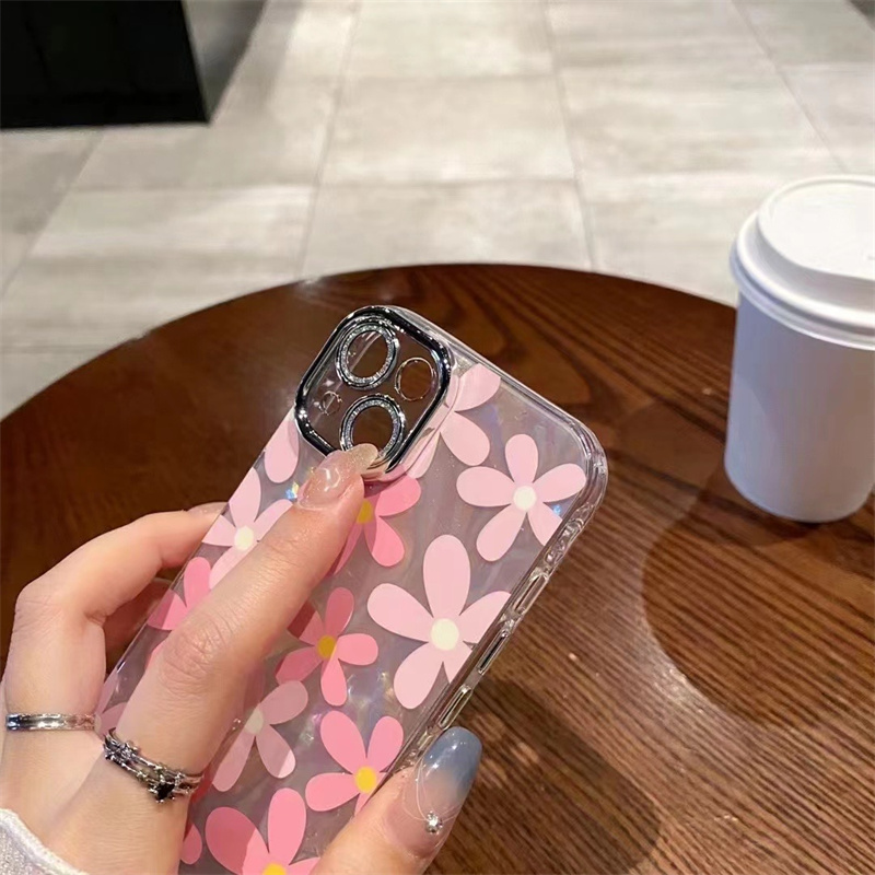 New Korean Fashion Shockproof Flower Kawaii Cat Aesthetic Phone Case for iPhone 15 Pro 14 Pro Max Girls Women Phone Cases