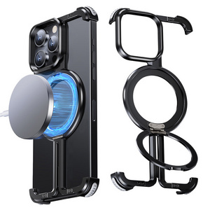 Premium Bare Frame Slim Shockproof Metal Phone Case with Ring Holder Magnetic For iPhone 15Pro Max Mobile Phone Accessories Case