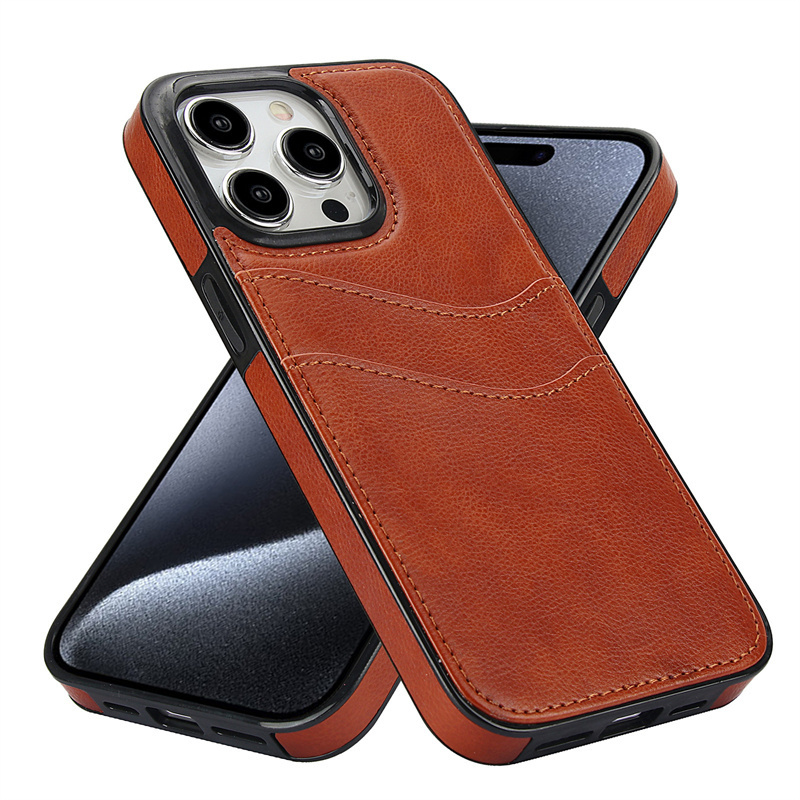 PU Leather Cell Phone Holster Flip Wallet Smartphone Case for iPhone 15 Pro Max with ID Card Holder Pouch Shockproof Phone Case