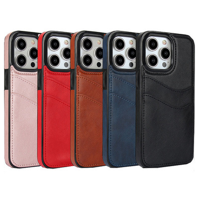 PU Leather Cell Phone Holster Flip Wallet Smartphone Case for iPhone 15 Pro Max with ID Card Holder Pouch Shockproof Phone Case