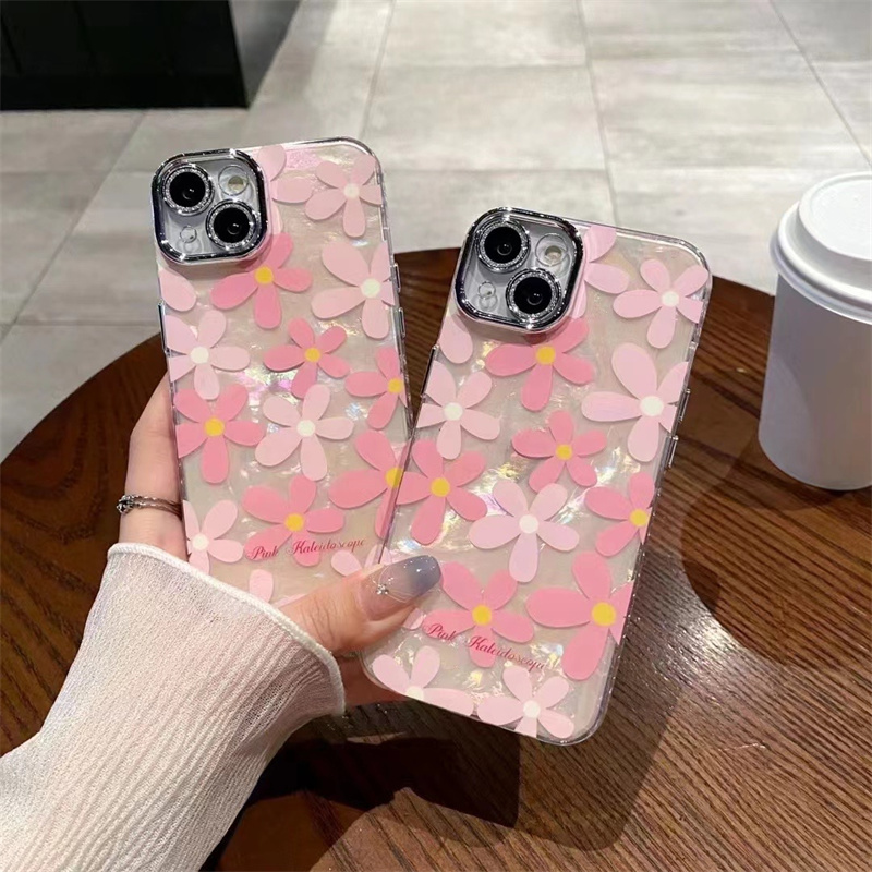 New Korean Fashion Shockproof Flower Kawaii Cat Aesthetic Phone Case for iPhone 15 Pro 14 Pro Max Girls Women Phone Cases