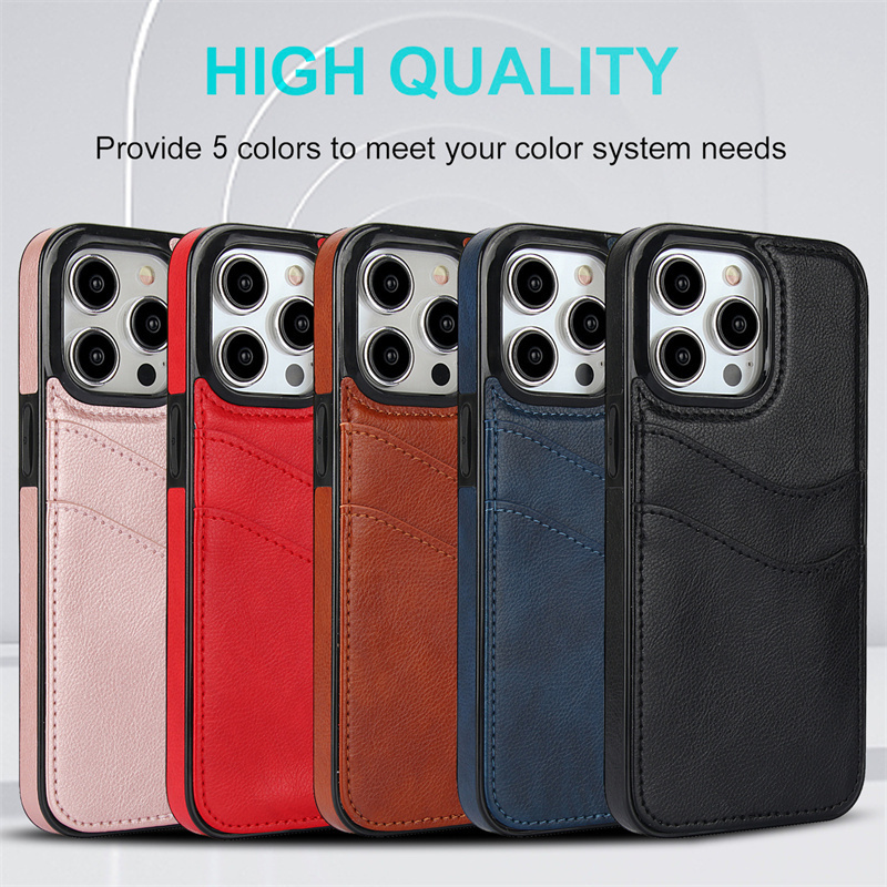 PU Leather Cell Phone Holster Flip Wallet Smartphone Case for iPhone 15 Pro Max with ID Card Holder Pouch Shockproof Phone Case