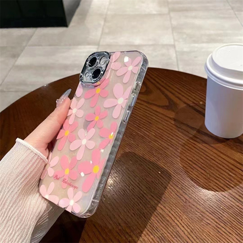 New Korean Fashion Shockproof Flower Kawaii Cat Aesthetic Phone Case for iPhone 15 Pro 14 Pro Max Girls Women Phone Cases