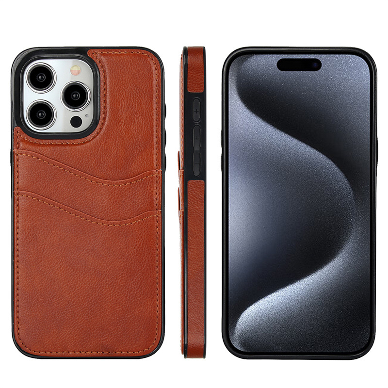 PU Leather Cell Phone Holster Flip Wallet Smartphone Case for iPhone 15 Pro Max with ID Card Holder Pouch Shockproof Phone Case