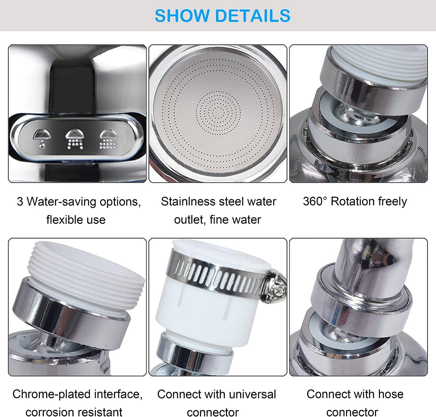 360 Degree Rotatable Spray Head Tap Durable Faucet Filter Nozzle 3 Modes Water Saving Kitchen Bathroom Shower Sprayer Head