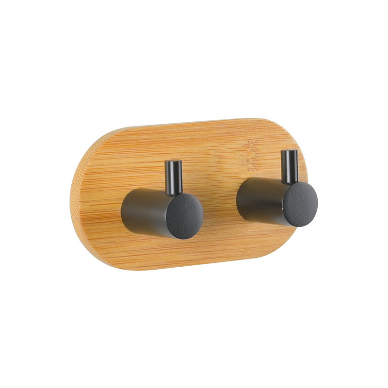 Household Free Punching Bamboo Wood Stainless Steel Wall Mounted Hook Clothes Coat Storage Hooks