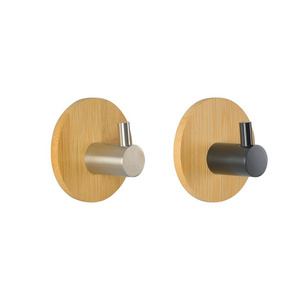 Household Free Punching Bamboo Wood Stainless Steel Wall Mounted Hook Clothes Coat Storage Hooks