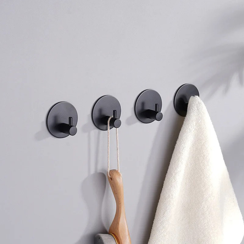 Black Wall Hooks for Clothes Stainless Steel Towel Keys Hanger Wall Mount 3M Adhesive Storage Hook  brush/self adhesive