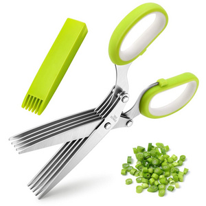 Multi-functional Stainless Steel Kitchen Knives 5 Layers Scissors Shredded Scallion Cut Herb Spices Scissors Cooking Tools