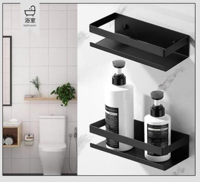 304 Stainless Steel Self Adhesive Shower Shelf Black Shower Caddy With Hooks Bath Storage Shelf