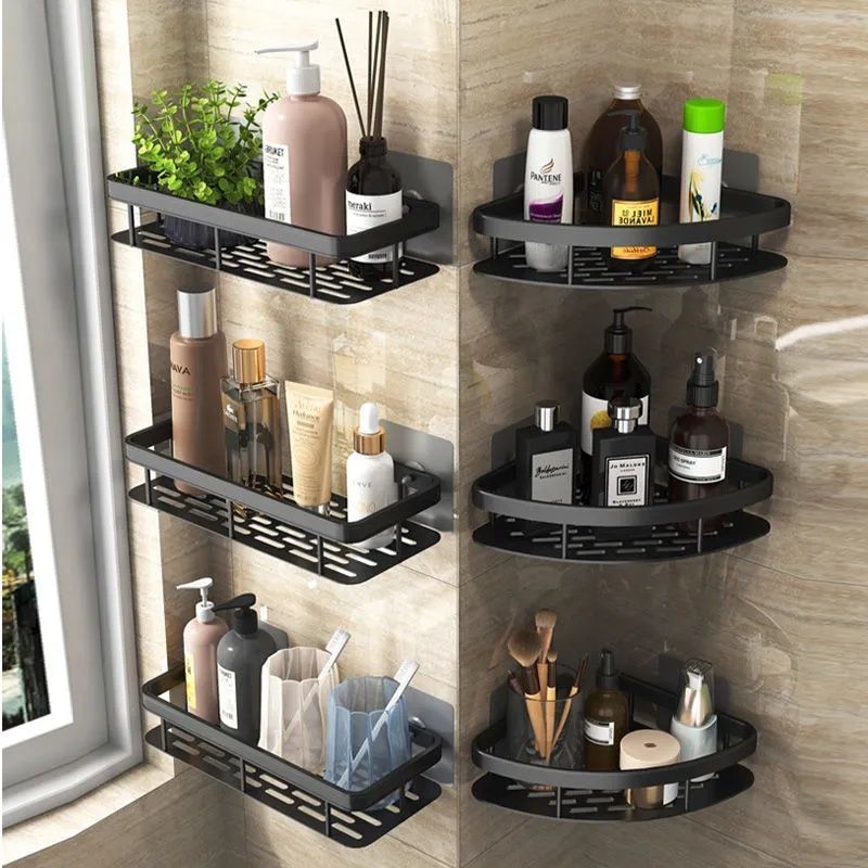 Bathroom Double Shelves  Shower Caddy Bathroom Shelf No Drilling Traceless Adhesive Bathroom Storage Organizer Shampoo Holder