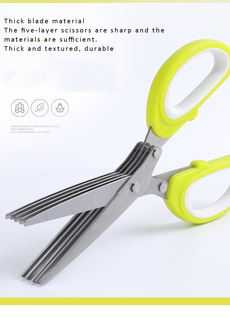 Multi-functional Stainless Steel Kitchen Knives 5 Layers Scissors Shredded Scallion Cut Herb Spices Scissors Cooking Tools