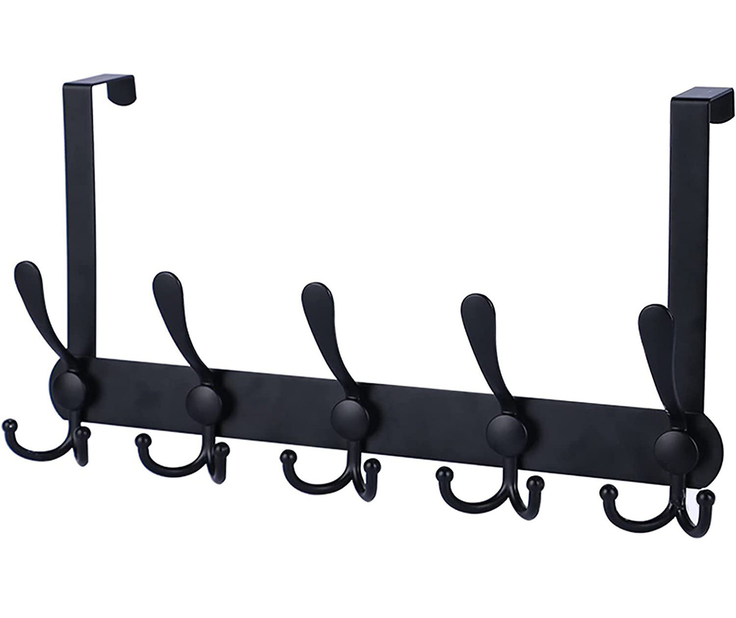 Over The Door Hook Hanger - 6 Hooks Over Door Coat Rack For Hanging Clothes Hat Towel Black