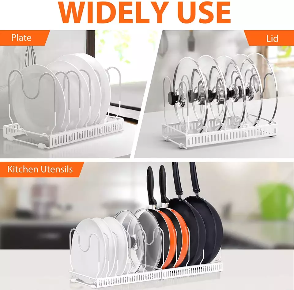 Kitchen Organizer Pans Lid Storage Rack Metal Pan Pot Lid Holder And Organiser Seamless Adjustment Pot Kitchen Rack