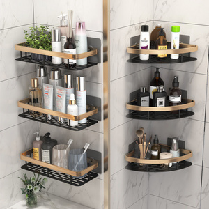 Bath Storage Double Shelf Organizer Aluminum Shower Caddy Bathroom Wall Mounted Hanging Black Shower Caddies