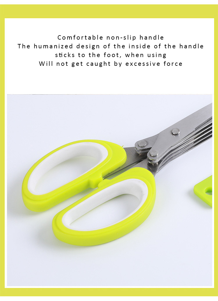 Multi-functional Stainless Steel Kitchen Knives 5 Layers Scissors Shredded Scallion Cut Herb Spices Scissors Cooking Tools