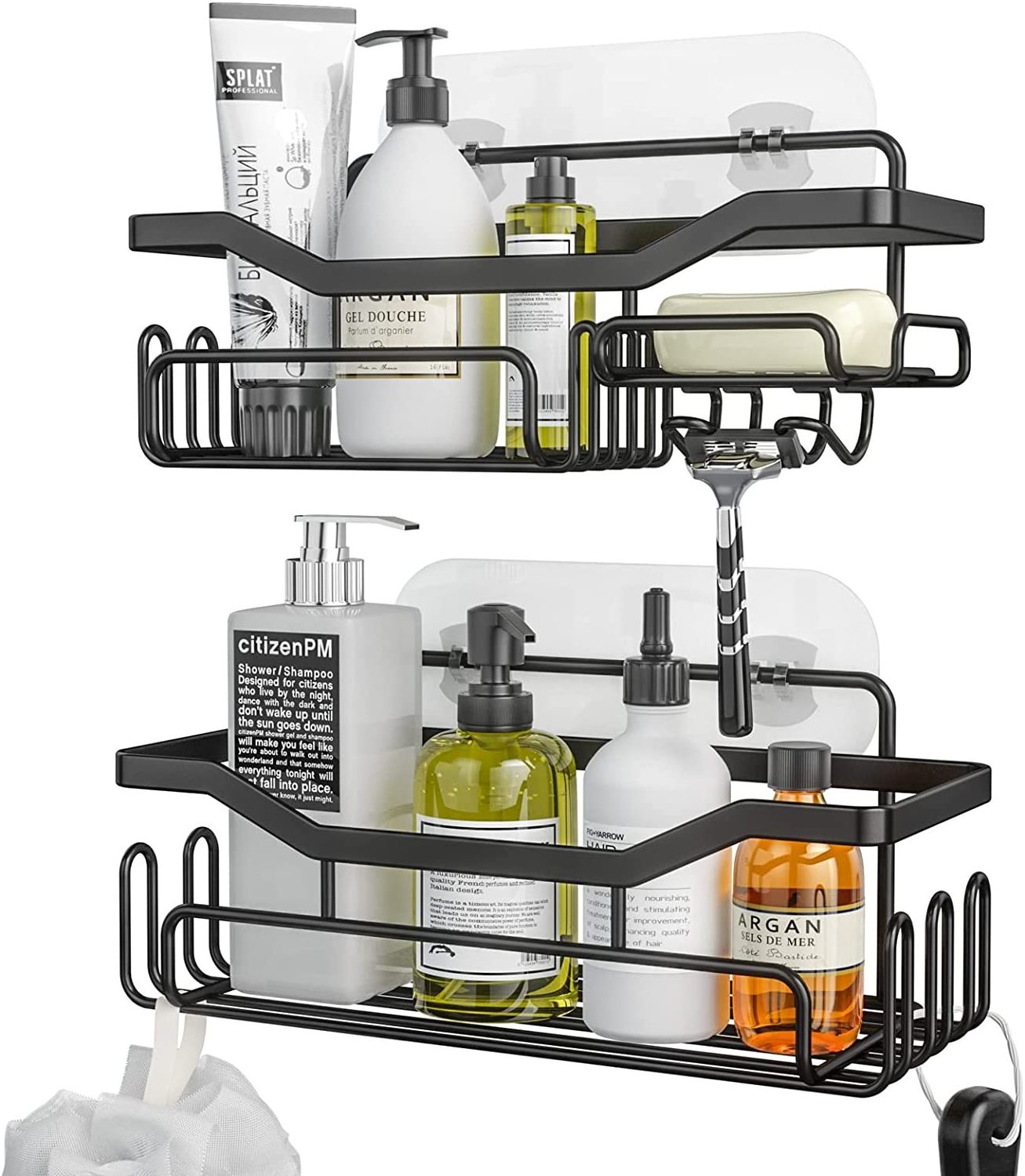 Stainless Steel Hanging Showers Head Shampoo Organizer No Drilling Bath Storage Bathroom Basket Shower Shelf Caddy