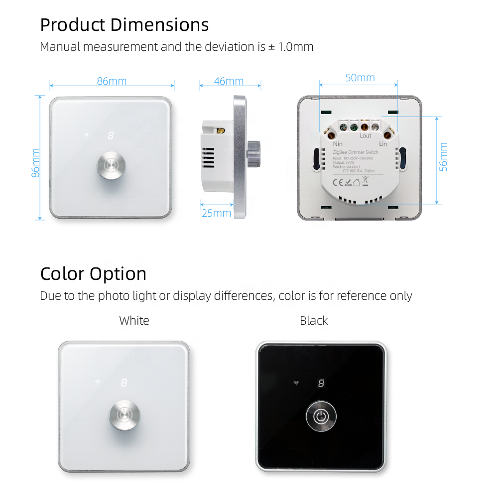 T2-Z66 Smart Home Products Home Automation Control System Dimming for Led Bulbs 110V/220V EU/UK Rotary Tuya ZigBee Dimmer Switch