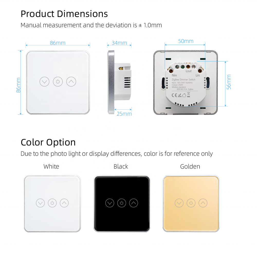 T2-W61 0-9 Leve Dimming EU Standard Touch Glass Panel Tuya Smart Dimmer Switch for Led Lights