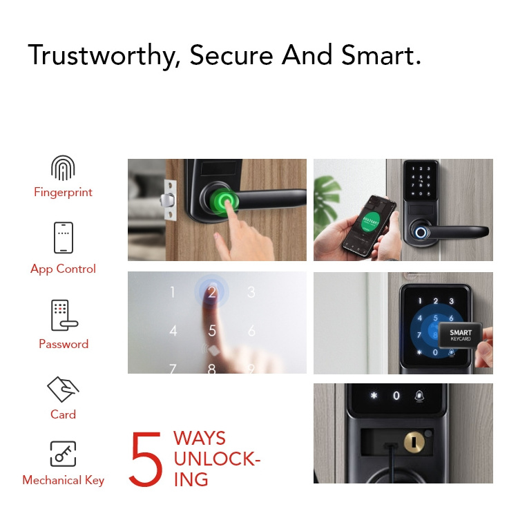 Tuya App Control Front Hotel Keyless Biometric Electronic Ttlock Tuya Wifi Digital Fingerprint Smart Door Lock