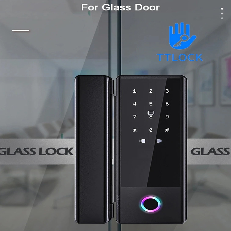 Lermom Access Control Office Glass Door Lock TTLock security fingerprint Tuya WiFi Smart Digital glass lock