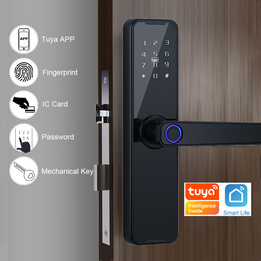 Lermom Factory Price Smart Tuya Lock Keyless Entry Anti-Theft Apartment Digital Fingerprint Door Lock