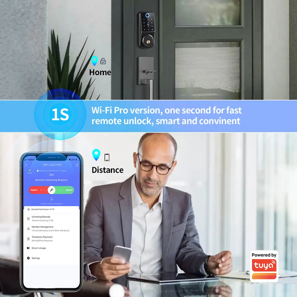 Deadbolt Lock Intelligent Biometric Fingerprint Electronic Digital WiFi TTlock Tuya Smart Door Lock