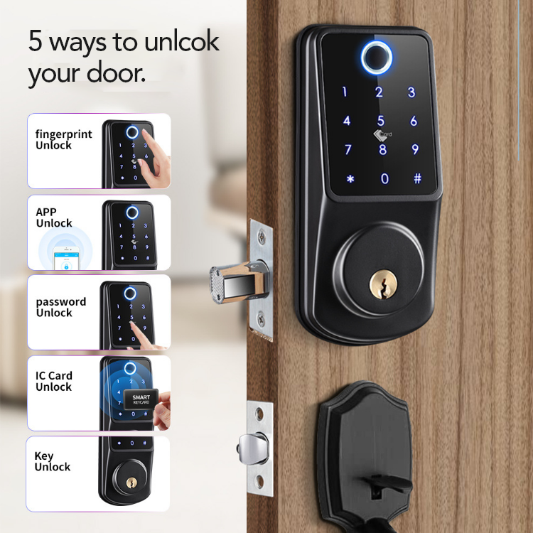 Lermom Security Safety Front Door Lock Mortise Cylinder Password RFID Card Fingerprint Smart Deadbolt Steel Wooden Door Lock