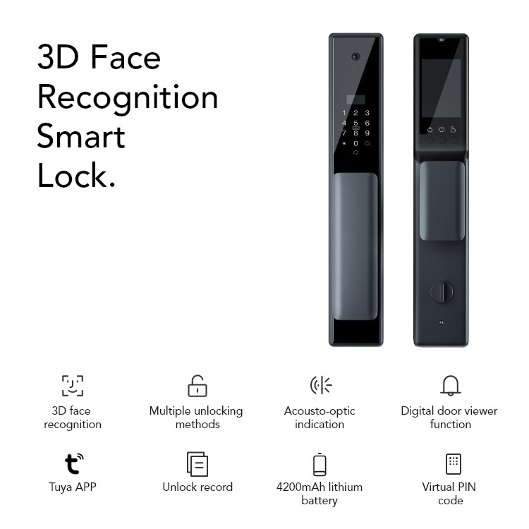 Fully Automatic Cerradura Inteligente Electronic 3D Face Recognition Fingerprint Smart Door Lock with camera