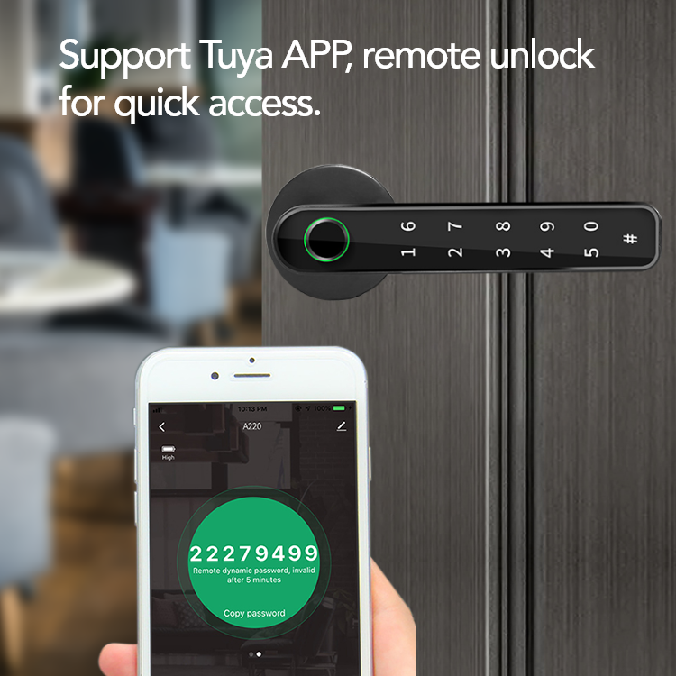 Tuya APP wifi handle fingerprint lock high security password card digital electronic smart door lock