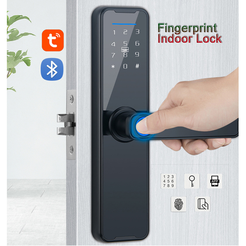 Apartment Hotel Gate Handle Lock Biometric Keyless Mortise Electronic Security Tuya Digital Fingerprint Smart Door Lock